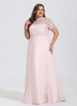 Jjshouse.fr Robe Trapèze Col Haut Longueur Ras Du Sol Mousseline Dentelle Mousseline Robe De Demoiselle D'honneur Avec Paillettes -Voiles mariée Soldes a9b9de2f03aecf86b67c2acc153f1126