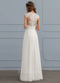 JJsHouse Robe Trapèze Cache Cœur Longueur Ras Du Sol Mousseline Dentelle Robe De Mariée Avec Plissé -Voiles mariée Soldes a9dcf06c327e16958ad3af165b84fb25