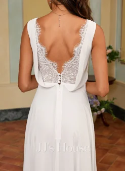 JJsHouse Robe Trapèze Col V Longueur Ras Du Sol Mousseline Dentelle Robe De Mariée -Voiles mariée Soldes a9dec50950e3c6a55604886063e0c94f