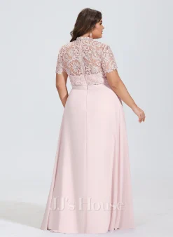 Jjshouse.fr Robe Trapèze Col Haut Longueur Ras Du Sol Mousseline Dentelle Mousseline Robe De Demoiselle D'honneur Avec Paillettes -Voiles mariée Soldes aa291aead92041dade0b939d3dd9898f