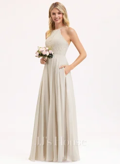 Jjshouse.fr Robe Trapèze Scoop Longueur Ras Du Sol Mousseline Dentelle Dentelle Mousseline Robe De Demoiselle D'honneur Avec Poches -Voiles mariée Soldes aa9ded1bfed4ddda317ea2d6d6abe32d