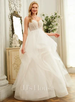 JJsHouse Robe Marquise/princesse Col V Longueur Ras Du Sol Dentelle Tulle Robe De Mariée Avec Brodé Paillettes -Voiles mariée Soldes ab5edd9c6542e8cb2d7ec9d50dc2b13b