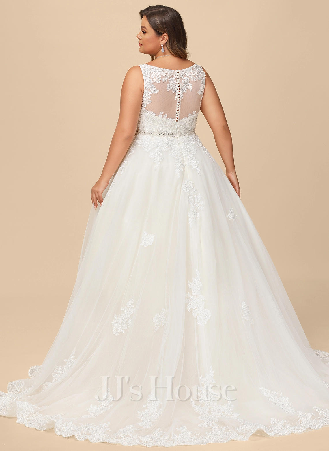 JJsHouse Robe Marquise/princesse Col V Traîne Moyenne Dentelle Tulle Robe De Mariée Avec Brodé Paillettes 15 JJsHouse Robe Marquise/princesse Col V Traîne Moyenne Dentelle Tulle Robe De Mariée Avec Brodé Paillettes – Image 15