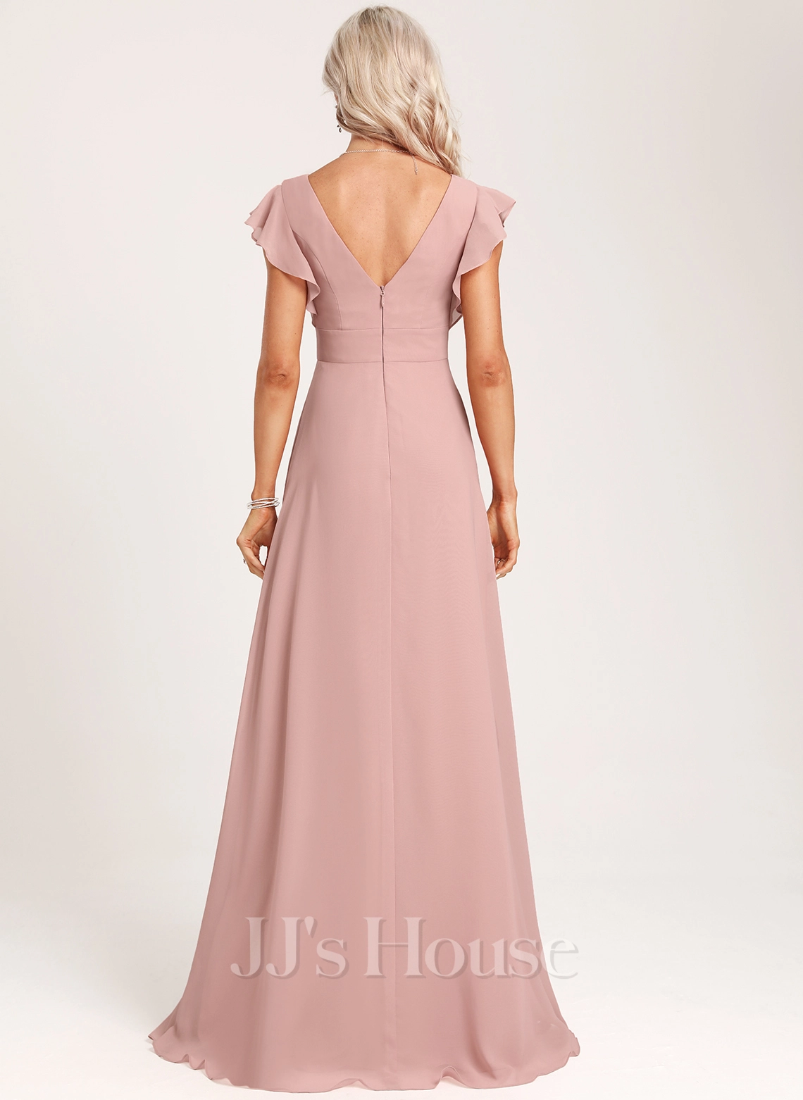 Jjshouse.fr Robe Trapèze Col V Longueur Ras Du Sol Mousseline Robe De Demoiselle D'honneur Avec Plissé 5 Jjshouse.fr Robe Trapèze Col V Longueur Ras Du Sol Mousseline Robe De Demoiselle D'honneur Avec Plissé – Image 5