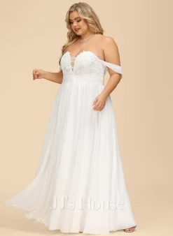 JJsHouse Robe Trapèze épaule Dénudée Longueur Ras Du Sol Mousseline Dentelle Robe De Mariée -Voiles mariée Soldes ad5a174ab8bc62b0a6a6a9c9404bfe0b