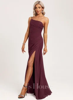 Jjshouse.fr Robe Trapèze Décolleté Asymétrique Longueur Ras Du Sol Mousseline Robe De Demoiselle D'honneur Avec Plissé -Voiles mariée Soldes adce94740b25b1643d361146ae8da1a7