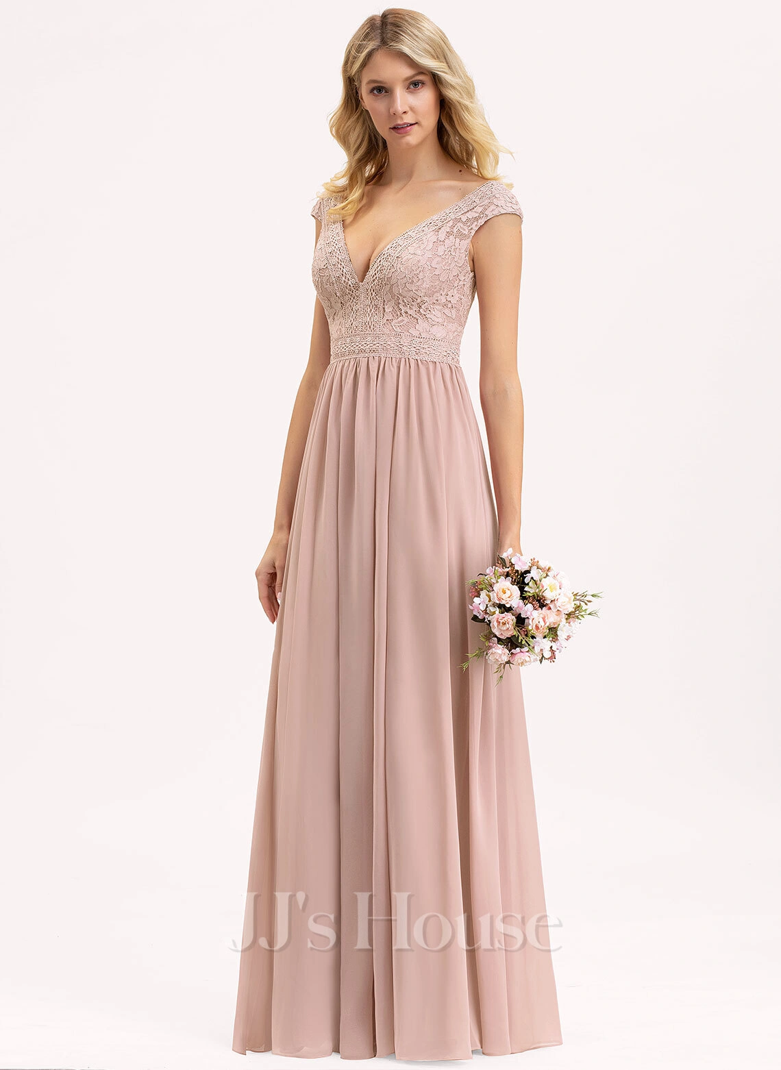 Jjshouse.fr Robe Trapèze Col V Longueur Ras Du Sol Mousseline Dentelle Dentelle Mousseline Robe De Demoiselle D'honneur 4 Jjshouse.fr Robe Trapèze Col V Longueur Ras Du Sol Mousseline Dentelle Dentelle Mousseline Robe De Demoiselle D'honneur – Image 4