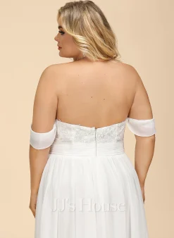 JJsHouse Robe Trapèze épaule Dénudée Longueur Ras Du Sol Mousseline Dentelle Robe De Mariée -Voiles mariée Soldes b05243933108d13d0b2933fdcd4284b8