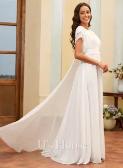 JJsHouse Robe Trapèze Scoop Balayage/pinceau Train Mousseline Robe De Mariée Avec Brodé -Voiles mariée Soldes b0b3d9f4d26462ae9debdf90f9ef67f3