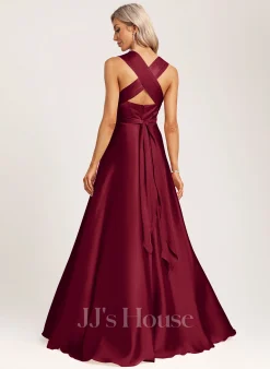 Jjshouse.fr Robe Trapèze Dos Nu Décolleté Asymétrique Col V Longueur Ras Du Sol Satiné Robe De Demoiselle D'honneur -Voiles mariée Soldes b1028edb9694e0bf11cce069a1759e08