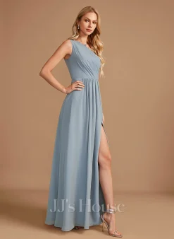 Jjshouse.fr Robe Trapèze Décolleté Asymétrique Longueur Ras Du Sol Mousseline Robe De Demoiselle D'honneur Avec Dentelle Paillettes -Voiles mariée Soldes b1086c8a68e7c39d192e115374b6b7aa