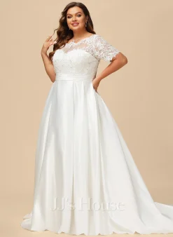 JJsHouse Robe Marquise/princesse Traîne Moyenne Dentelle Satiné Robe De Mariée Avec Brodé Paillettes -Voiles mariée Soldes b10f251f3c3f9e6de6773975266f89b9
