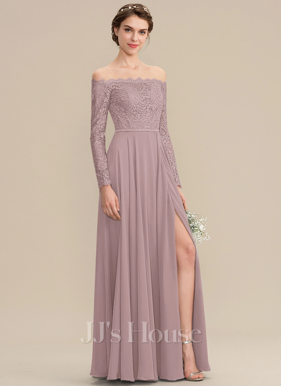 Jjshouse.fr Robe Trapèze épaule Dénudée Longueur Ras Du Sol Mousseline Dentelle Dentelle Mousseline Robe De Demoiselle D'honneur Avec Fendue Devant 1 Jjshouse.fr Robe Trapèze épaule Dénudée Longueur Ras Du Sol Mousseline Dentelle Dentelle Mousseline Robe De Demoiselle D'honneur Avec Fendue Devant
