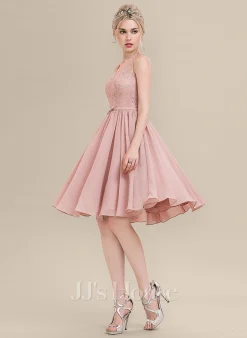 Jjshouse.fr Robe Trapèze Col V Longueur Genou Mousseline Dentelle Dentelle Mousseline Robe De Demoiselle D'honneur Avec Arc -Voiles mariée Soldes b33d7d0f7145221d3f79c6e912a06433