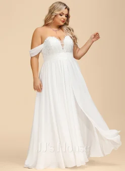 JJsHouse Robe Trapèze épaule Dénudée Longueur Ras Du Sol Mousseline Dentelle Robe De Mariée -Voiles mariée Soldes b3594312da290dc292271e5c83c82bc2