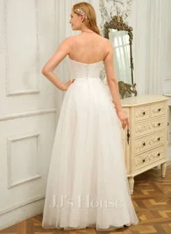 JJsHouse Robe Trapèze Capot Longueur Ras Du Sol Tulle Robe De Mariée Avec Plissé -Voiles mariée Soldes b3e3256643a35d006b0989bc7e7ce6ba