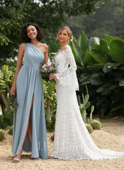 Jjshouse.fr Robe Trapèze Décolleté Asymétrique Longueur Ras Du Sol Mousseline Robe De Demoiselle D'honneur Avec Dentelle Paillettes -Voiles mariée Soldes b431874af98f6d22c640f9a604b7363c