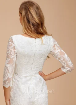 JJsHouse Fourreau Col Bateau Longueur Genou Dentelle Robe De Mariée -Voiles mariée Soldes b482dfc078201cbed91ebe44b8fd73ee