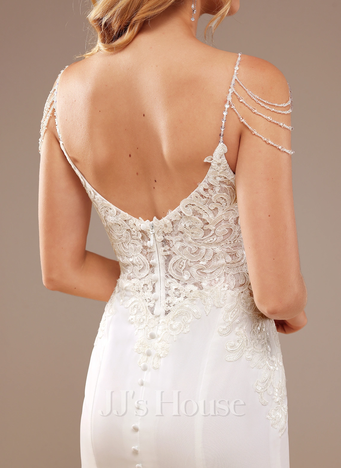 JJsHouse Forme Sirène/trompette Col V Traîne Moyenne Mousseline Dentelle Robe De Mariée Avec Brodé Paillettes 3 JJsHouse Forme Sirène/trompette Col V Traîne Moyenne Mousseline Dentelle Robe De Mariée Avec Brodé Paillettes – Image 3