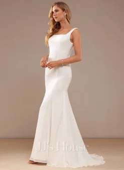 JJsHouse Forme Sirène/trompette Carré Balayage/pinceau Train Mousseline Dentelle Robe De Mariée -Voiles mariée Soldes b6935a86d538aaac187f7f40477b39c5