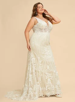 JJsHouse Forme Sirène/trompette Col V Traîne Mi-longue Dentelle Tulle Robe De Mariée -Voiles mariée Soldes b781a5ed785fc00245eb1d636802acc5