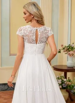 JJsHouse Robe Trapèze Scoop Longueur Ras Du Sol Mousseline Dentelle Robe De Mariée -Voiles mariée Soldes b83d9b3975c8b75621504c33b2cedc72