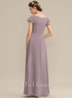 Jjshouse.fr Robe Trapèze Col V Longueur Ras Du Sol Mousseline Mousseline Robe De Demoiselle D'honneur Avec Robe à Volants Poches -Voiles mariée Soldes b848505cce52fb654a8e4b942894d795