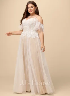JJsHouse Robe Trapèze Col V Longueur Ras Du Sol Dentelle Tulle Robe De Mariée Avec Brodé Plissé Paillettes -Voiles mariée Soldes b91f79de8f785d5365293479f2f7fa05