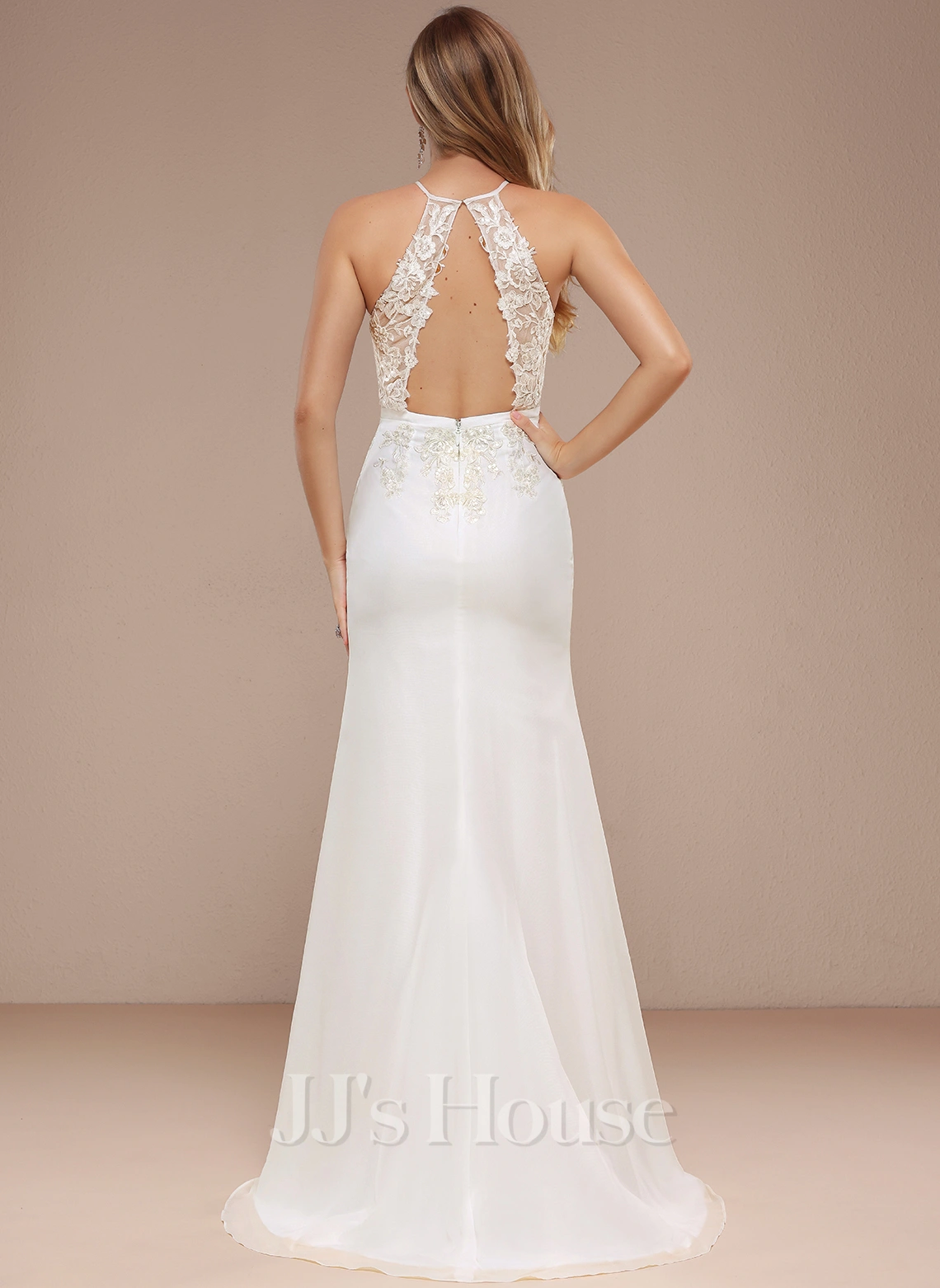 JJsHouse Forme Sirène/trompette Dos Nu Balayage/pinceau Train Mousseline Dentelle Robe De Mariée Avec Paillettes 6 JJsHouse Forme Sirène/trompette Dos Nu Balayage/pinceau Train Mousseline Dentelle Robe De Mariée Avec Paillettes – Image 6