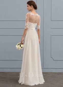 JJsHouse Robe Trapèze Illusion Longueur Ras Du Sol Mousseline Dentelle Robe De Mariée Avec Brodé Arc Paillettes -Voiles mariée Soldes bb80d1e121c29ef74e4374f01f0f67e8