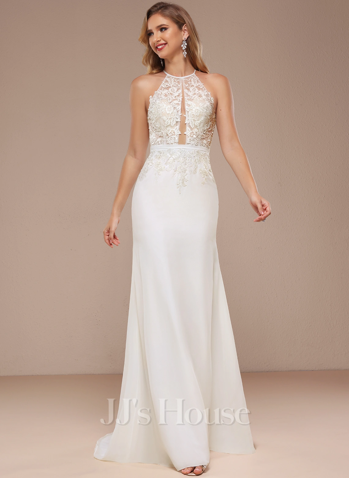 JJsHouse Forme Sirène/trompette Dos Nu Balayage/pinceau Train Mousseline Dentelle Robe De Mariée Avec Paillettes 3 JJsHouse Forme Sirène/trompette Dos Nu Balayage/pinceau Train Mousseline Dentelle Robe De Mariée Avec Paillettes – Image 3