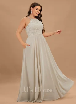 Jjshouse.fr Robe Trapèze Scoop Longueur Ras Du Sol Mousseline Dentelle Dentelle Mousseline Robe De Demoiselle D'honneur Avec Poches -Voiles mariée Soldes be3e38140cb6c12a608df170116b94da