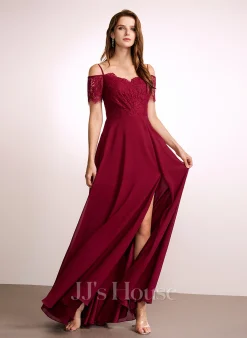 Jjshouse.fr Robe Trapèze Col V Longueur Ras Du Sol Mousseline Dentelle Robe De Demoiselle D'honneur