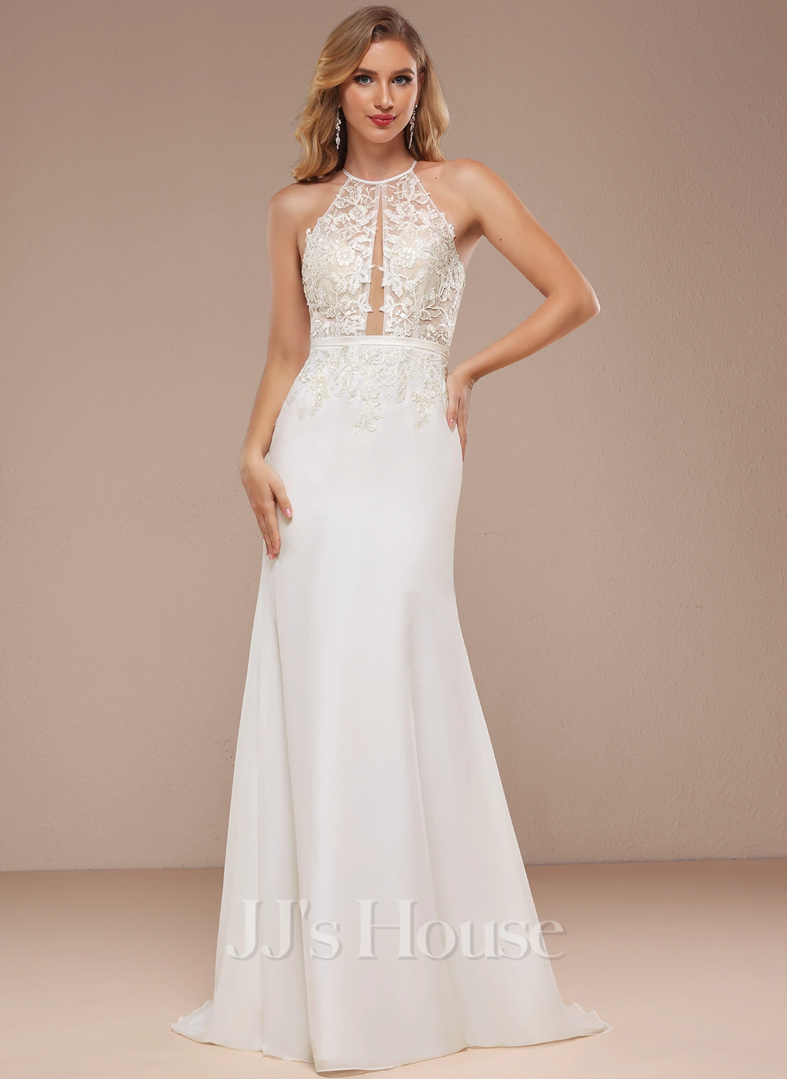 JJsHouse Forme Sirène/trompette Dos Nu Balayage/pinceau Train Mousseline Dentelle Robe De Mariée Avec Paillettes 1 JJsHouse Forme Sirène/trompette Dos Nu Balayage/pinceau Train Mousseline Dentelle Robe De Mariée Avec Paillettes