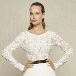 Boléro Mariage Dentelle Manches Longues E349 Bianco Evento