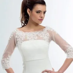 Boléro Mariage Tulle Et Dentelle Ivoire Manches 3/4 Giulia