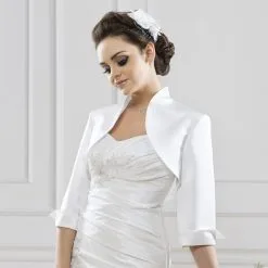 Boléro De Mariage Satin Manches 3/4 Elda