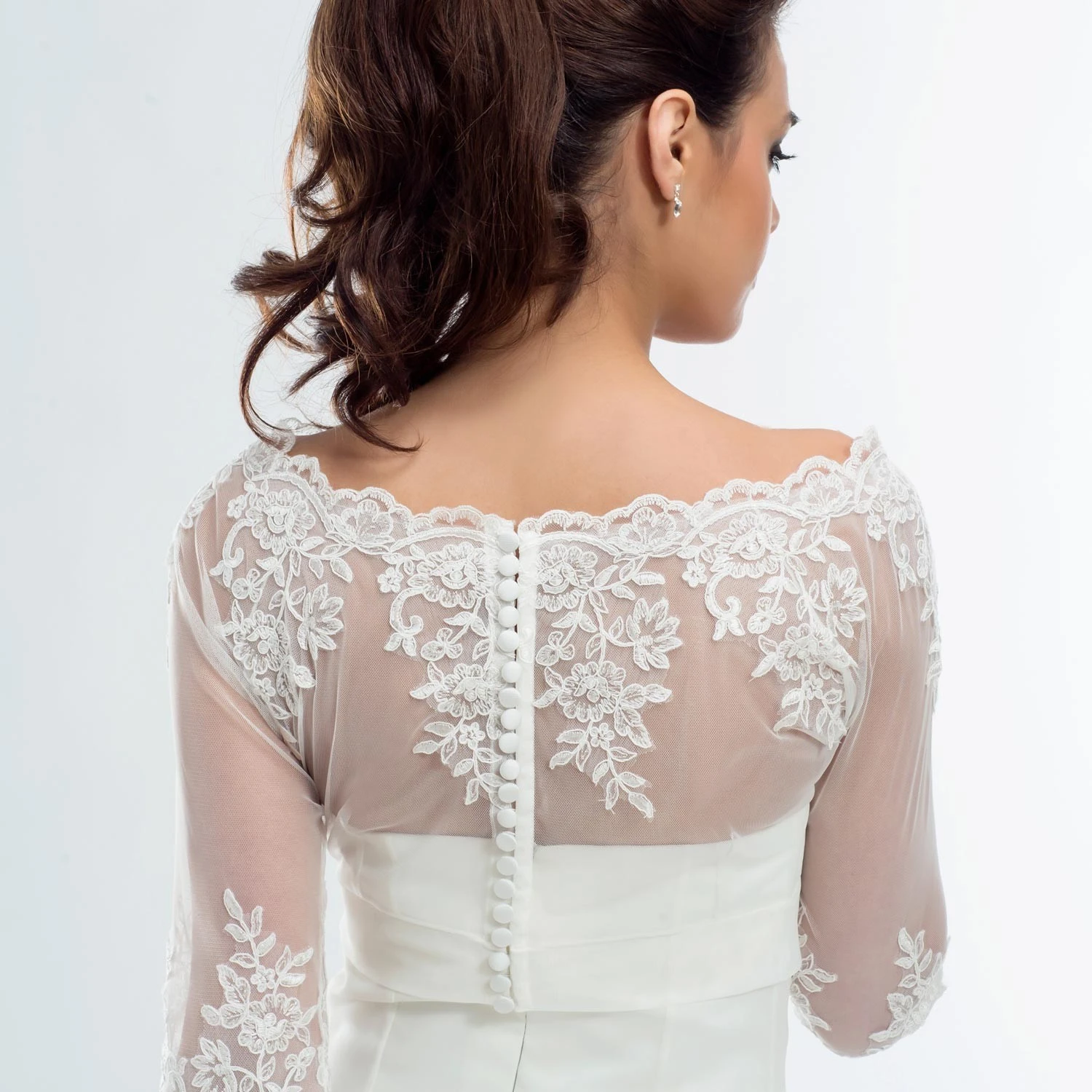 Boléro Mariage Tulle Et Dentelle Ivoire Manches 3/4 Giulia 2 Boléro Mariage Tulle Et Dentelle Ivoire Manches 3/4 Giulia – Image 2