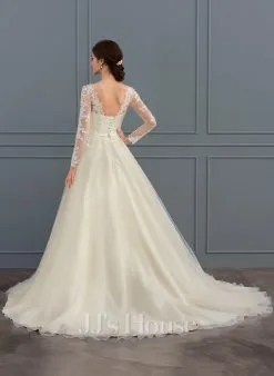 JJsHouse Robe Marquise/princesse Illusion Traîne Moyenne Dentelle Tulle Robe De Mariée Avec Brodé Paillettes -Voiles mariée Soldes c03312a5fad380795afe6e1cdf2852f5