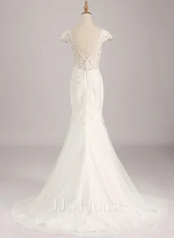 JJsHouse Forme Sirène/trompette Col V Traîne Moyenne Dentelle Tulle Robe De Mariée -Voiles mariée Soldes c345921f83024a148833ee2643d8c7b0