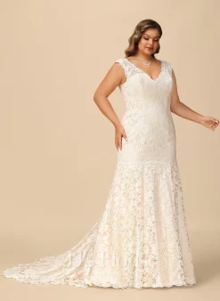 JJsHouse Forme Sirène/trompette Col V Traîne Moyenne Dentelle Robe De Mariée -Voiles mariée Soldes c3da7bfd1928671172a87443649d9d7c