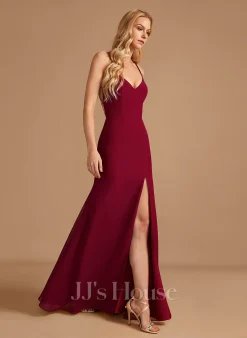 Jjshouse.fr Forme Sirène/trompette Col V Longueur Ras Du Sol Mousseline Robe De Demoiselle D'honneur Avec Fendue Devant -Voiles mariée Soldes c6525d02a7e523e5ee4a115d08e41fc4