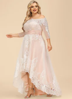 JJsHouse Robe Trapèze Asymétrique Dentelle Satiné Tulle Robe De Mariée Avec Paillettes -Voiles mariée Soldes c704c33b4499d622c4f6caa9814aa945