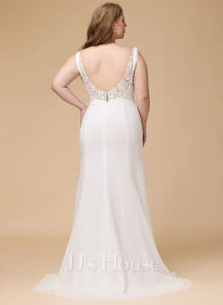 JJsHouse Forme Sirène/trompette Carré Balayage/pinceau Train Mousseline Dentelle Robe De Mariée -Voiles mariée Soldes c88cc62850b2fb41537c462d6734c944