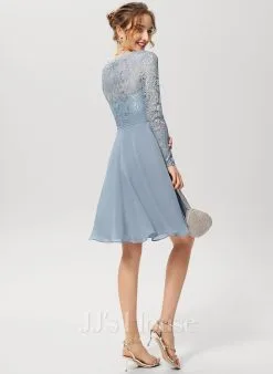 Jjshouse.fr Robe Trapèze Col V Longueur Genou Mousseline Dentelle Dentelle Mousseline Robe De Demoiselle D'honneur -Voiles mariée Soldes c89fc9b67c366dfb5a1624f752573556