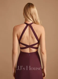 Jjshouse.fr Robe Trapèze Col Haut Longueur Ras Du Sol Mousseline Robe De Demoiselle D'honneur Avec Fendue Devant -Voiles mariée Soldes c8c6cebeb1d526b46747219e421ba7c9