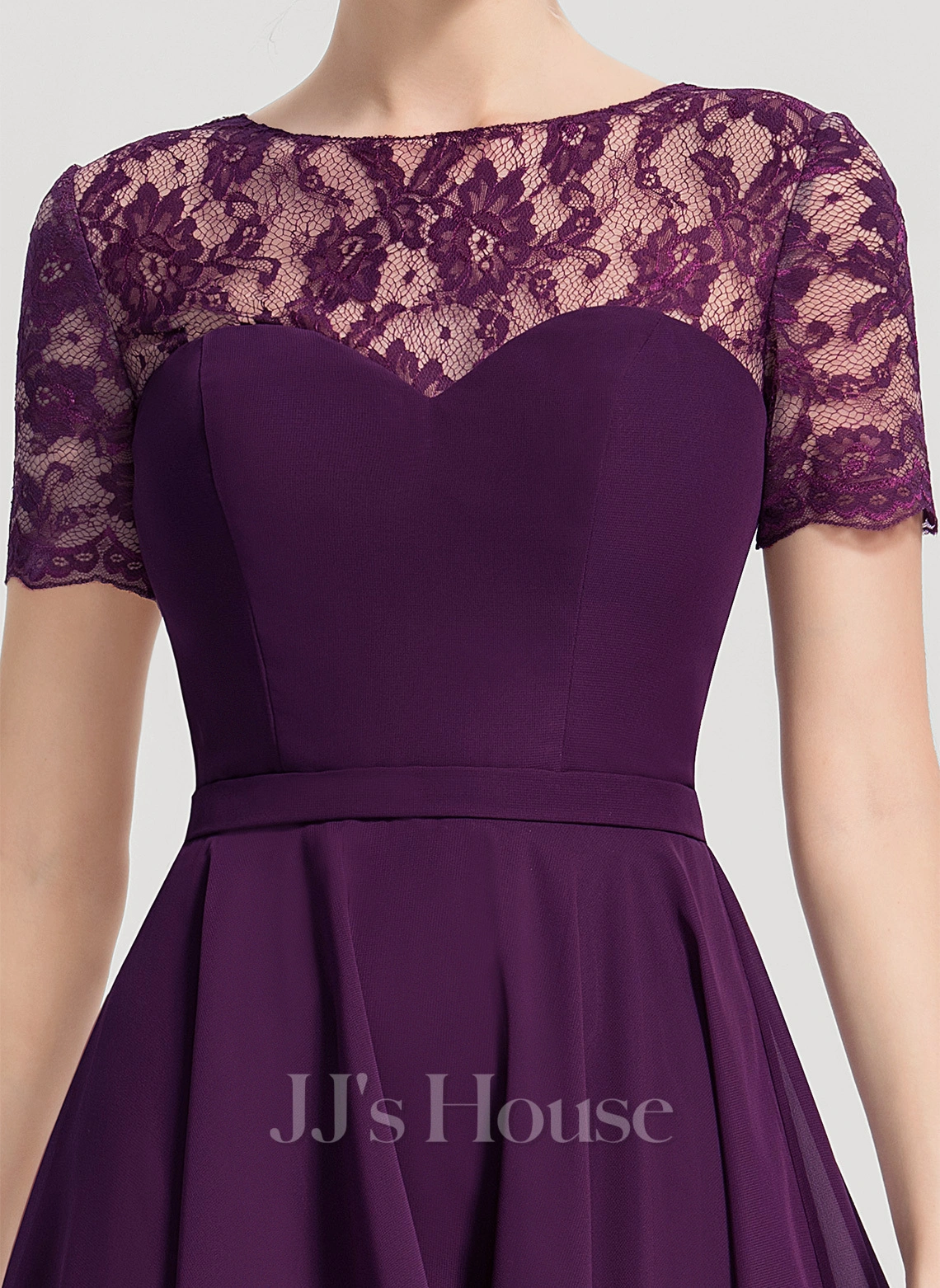 Jjshouse.fr Robe Trapèze Scoop Asymétrique Mousseline Dentelle Mousseline Robe De Demoiselle D'honneur 5 Jjshouse.fr Robe Trapèze Scoop Asymétrique Mousseline Dentelle Mousseline Robe De Demoiselle D'honneur – Image 5