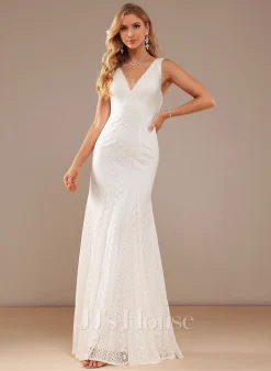 JJsHouse Forme Sirène/trompette Col V Longueur Ras Du Sol Dentelle Robe De Mariée
