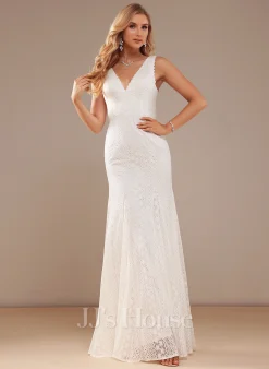 JJsHouse Forme Sirène/trompette Col V Longueur Ras Du Sol Dentelle Robe De Mariée -Voiles mariée Soldes ca331948eb4e87ffd6f2db484d3c6d5d