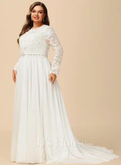 JJsHouse Robe Trapèze Traîne Moyenne Mousseline Dentelle Robe De Mariée Avec Brodé -Voiles mariée Soldes cd87a4ee50100014f7aa42e7b17ca7a6